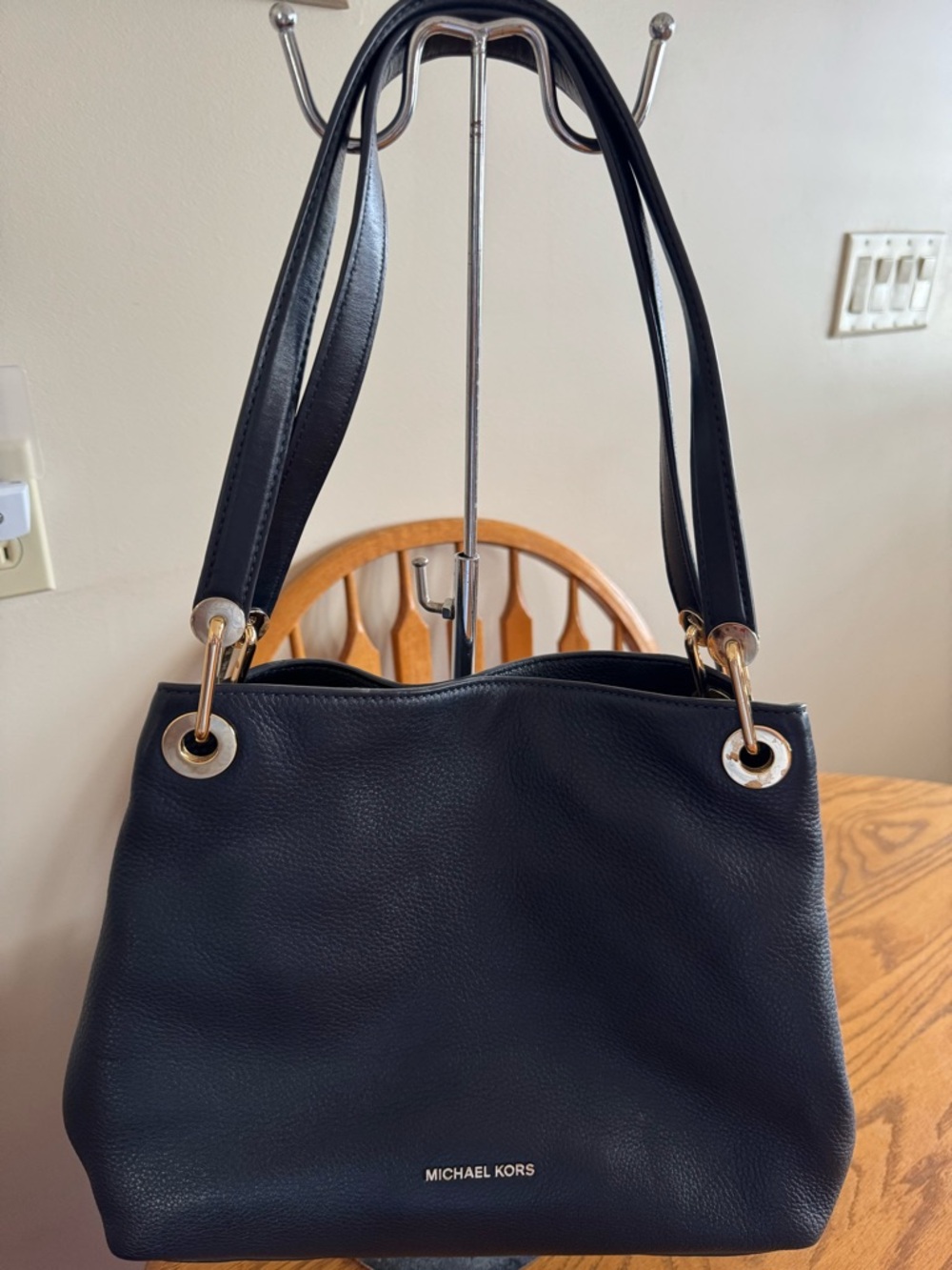 Michael Kors Black Leather Shoulder Bag NAVY